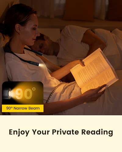 Glocusent Neck Book Light, 1200mAh Rechargeable Neck Reading Light, Hands Free Book Lights for Reading at Night, 5 Colors & 5 Brightness, Private Lightweight Book Reading Light in Bed for Book Lovers - color: Black
