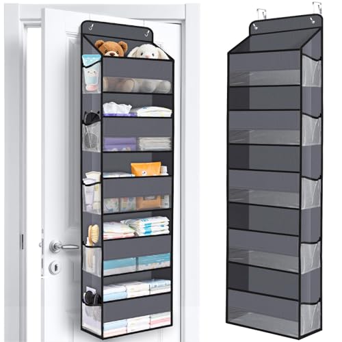 WISELIFE Over the Door Organizer Storage with 5 Large Pockets and Clear Windows, Hanging Organizer for Nursery Bedroom Bathroom Pantry Closet and Baby Essentials, Dark Grey - color: Dark Grey, size: 5-Tier