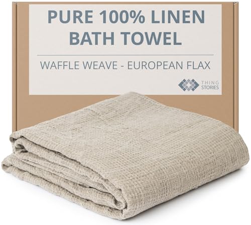 Pure 100% Linen Bath Towel - 30x60-inch Lightweight Travel Towel - Linen Beach Towel Waffle Weave Quick Dry Hair Towel - Thin Towels for Bathroom - color: Natural Linen, size: Bath Towel