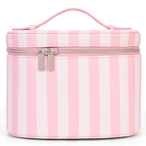 YFGBCX Checkered Makeup Bag Vanity Case with Divider Travel Toiletry Bag Women Cosmetic Bag Makeup Organizer Case - color: Striped-Pink