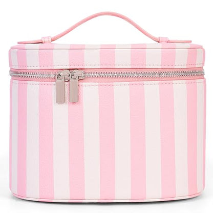 YFGBCX Checkered Makeup Bag Vanity Case with Divider Travel Toiletry Bag Women Cosmetic Bag Makeup Organizer Case - color: Striped-Pink