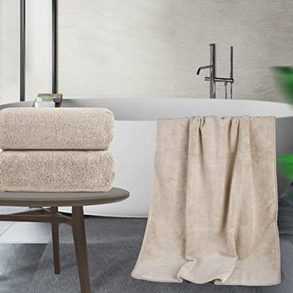 POLYTE Quick Dry Lint Free Microfiber Bath Sheet, 35 x 70 in, Pack of 2 (Beige) - color: Beige