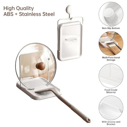 Pot Lid Holder, Lid and Spoon Rest Holder for Kitchen Counter, Foldable Pan Lid Organizer Stand with Nonslip Pads Multifunctional Utensils