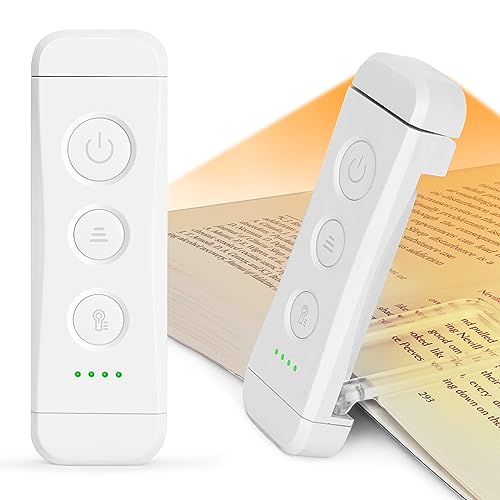 Glocusent USB Rechargeable Book Light, Portable Clip-on LED Reading Light, Reading Lights for Books in Bed with 3 Amber Colors & 5 Brightness Dimmable, Compact & Long Lasting, Perfect for Book Lovers - color: White