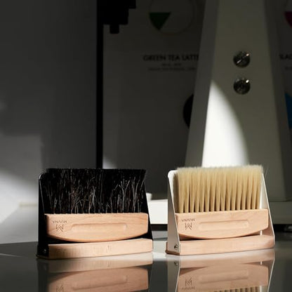 Small Coffee Brush and Dustpan Set - Magnetic Hand Solid Wood Soft Bristles, Barista Cleaning Tool for Espresso Machine, Coffee Grinder, Home Kitchen Countertop, Silver - color: White, size: Upgraded