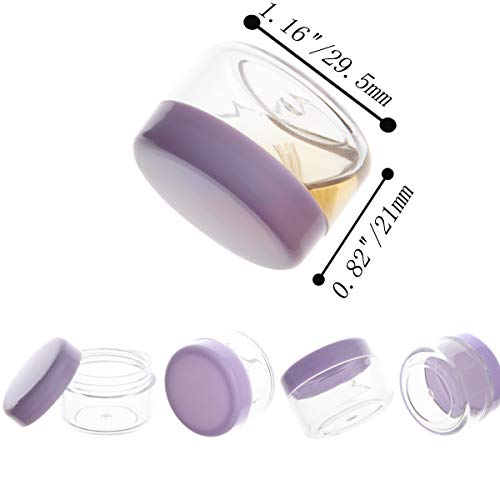 5 Gram Sample Containers with Lids, Mini Makeup Containers, Empty Plastic Travel Cosmetic Containers with Labels(50 Count, Purple Lid) - color: Purple