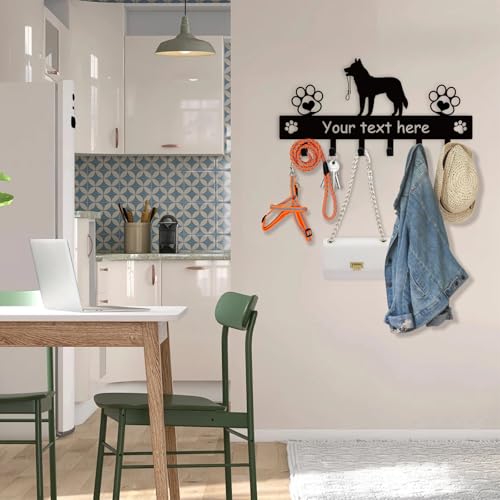 Custom Metal Key Rack Wall Mount with Name, Key Hooks and Dog Leash Holder for Entryway Doorway - color: 02 Dog