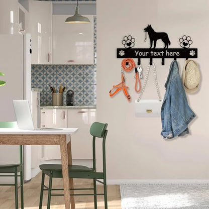 Custom Metal Key Rack Wall Mount with Name, Key Hooks and Dog Leash Holder for Entryway Doorway - color: 02 Dog