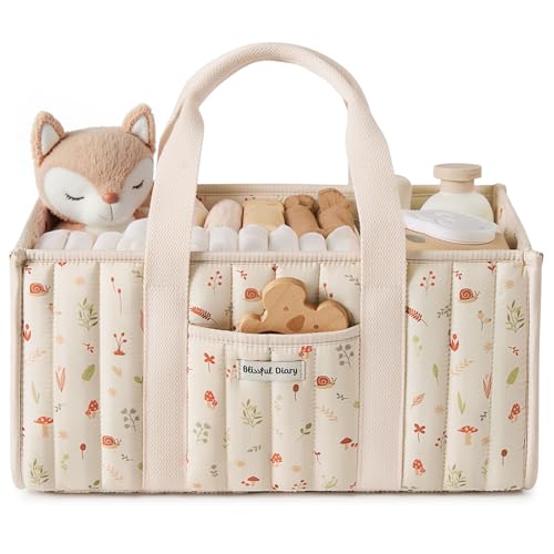 Blissful Diary Woodland Diaper Caddy Organizer, Stylish Nursery Storage Basket, Gift for Baby Shower, Newborn Essentials, Woodland Cream - color: Woodland Cream