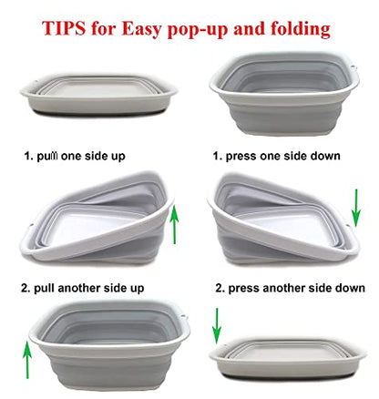 SAMMART 7.7L (2 Gallon) Collapsible Tub - Foldable Dish Tub - Portable Washing Basin - Space Saving Plastic Washtub (Grey, S) - color: Gray, size: Small
