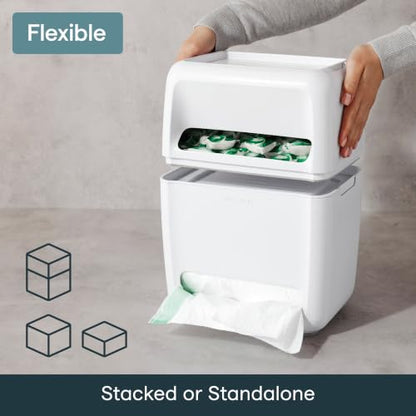 YouCopia SinkSuite Bag & Pod Dispenser, Standing Garbage Bag and Dishwasher Pod Organizer with Removable Lids for Storage, Speckled White - style: Bag & Pod Dispenser