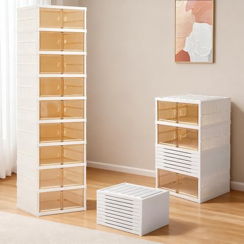 Foldable Shoe Rack Organizer Collapsible Shoe Storage Organizer with Doors, Large Plastic Folding Shoe Rack, Clear Stackable Shoe Boxes Easy Assembly Shoe Cabinet for Entryway (9 Tiers-18 Pairs) - size: 9 Tiers-18 Pairs