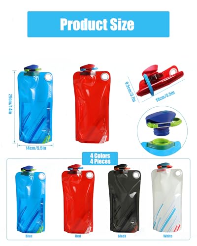 4 Pack Collapsible Water Bottle with Carabiner, 33oz Foldable Reusable BPA-Free Water Bottles with Leakproof Lid for Traveling Hiking Camping Biking