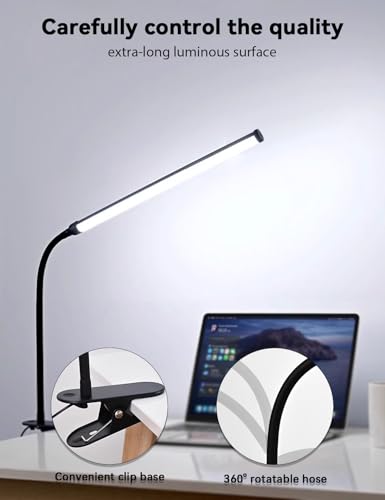 2 Pack LED Desk Lamp with Clamp,Eye-Friendly Clip on Lights for Home Office Study Reading,3 Modes 10 Brightness,Long Flexible Goose-Neck,Swing Arm Architect Task Table Lamps USB Usage - color: Black, size: 12.2inch/2 pack