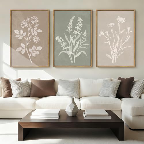 Anyzal Neutral Botanical Wall Art Boho Plant Artwork Farmhouse Floral Painting for Living Room Bedroom Dining Room 12x16 Inch Set of 3 - color: Neutral botanical, size: 16"L x 12"W