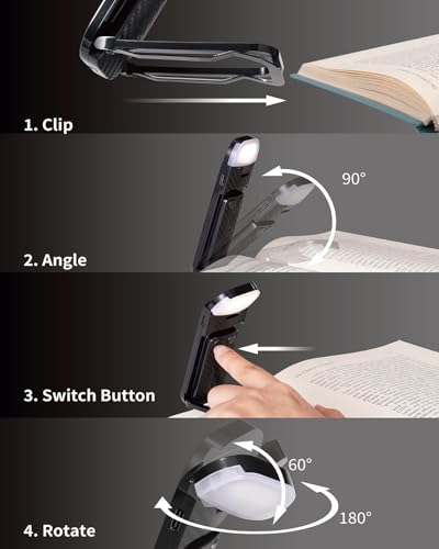HEMONNKAM Book Reading Light, 2 Pack Rechargeable Clip on Booklight, Eye Caring 3 Color Temperatures & 5 Brightness Levels, Night Use for Bed, Long Lasting, Reading at Night in Bed, Black+Light Blue - color: Black+Light Blue
