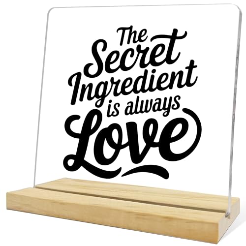 Motivational Kitchen Decor for Counter,The Secret Inredient is Always Love Acrylic Table Decor Sign,Rustic Gifts for Mother Father - color: Gold