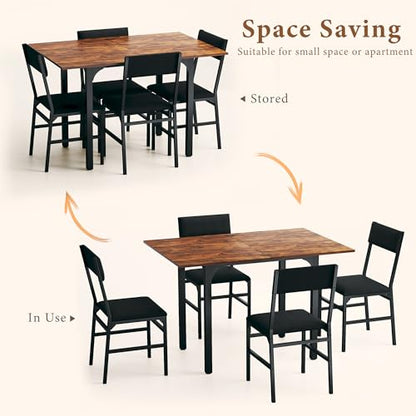 HUAHUU Dining Table Set for 4, Extendable Kitchen Table Cushion Chairs Set of 4, Rectangle Dining Table with Metal Frame & MDF Board, Folding for Small Apartment Saving Space, Rustic Brown - color: Rustic