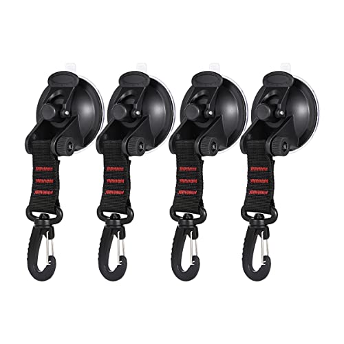 4PCS Heavy Duty Suction Cups with Hooks, Car Camping Tie Down Tarp Accessory, Strong Power Viscous Silicone and Securing Hook, Universal for Car Awning, Boat, Camping Trap (Red) - color: Red