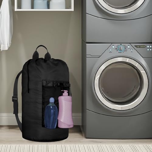 Laundry Bag Backpack Large Travel Laundry Backpack with Adjustable Shoulder Straps Portable Hamper Bag for College, Dorm, Apartment Camp(Black)