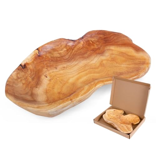 BTEOBFY Natural Wood Fruit Bowl 11-13 inch, Unique Handmade Wood Serving Platter, Wood Fruit Snack Dish for Sandwich Bread Serving, Appetizer Display, Vintage Ring Dish, Hand Carved Artworks - size: 11-13 inch