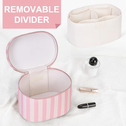YFGBCX Checkered Makeup Bag Vanity Case with Divider Travel Toiletry Bag Women Cosmetic Bag Makeup Organizer Case - color: Striped-Pink
