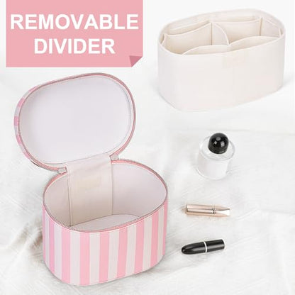 YFGBCX Checkered Makeup Bag Vanity Case with Divider Travel Toiletry Bag Women Cosmetic Bag Makeup Organizer Case - color: Striped-Pink