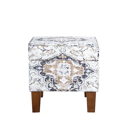 HomePop 22" Modern Rectangular Storage Ottoman - Antiqued Ebony Cream - color: Antiqued Ebony Cream