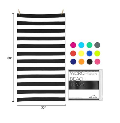 Your Choice Microfiber Beach Towel, Sand-Free Quick Dry Travel Towel, Oversized Compact Lightweight Recycled Towel for Pool Camping(67"x35"/60"x30") - color: Z-black Stripes, size: Large(60x30")