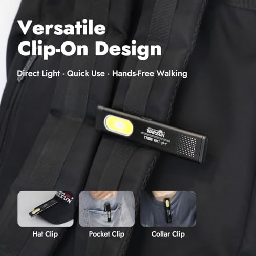 WARSUN T7 Flat Rechargeable Flashlight, Slim Pocket LED EDC Light with Clip and Magnetic Base, Small Thin Handheld Flashlight for Night Walking, Emergency, Car Repair, USB C Charging - color: Black-1Pcs