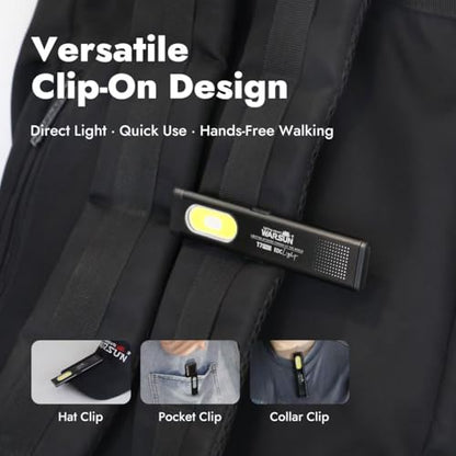 WARSUN T7 Flat Rechargeable Flashlight, Slim Pocket LED EDC Light with Clip and Magnetic Base, Small Thin Handheld Flashlight for Night Walking, Emergency, Car Repair, USB C Charging - color: Black-1Pcs
