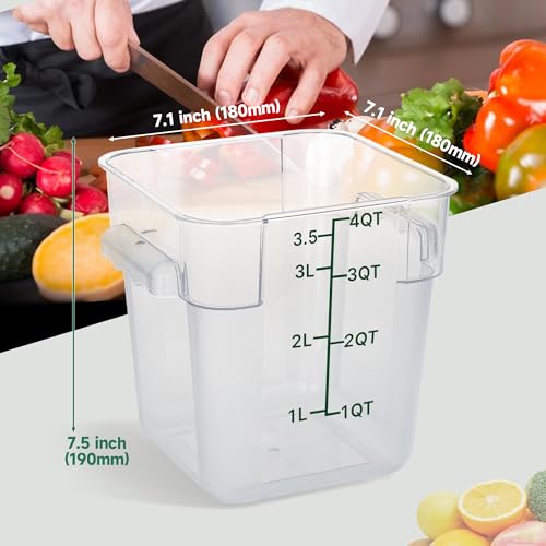 4 Pack Clear Food Storage Containers with Lids and Handles Polycarbonate Square Commercial Food Containers, NSF (4Qt) - color: 4Qt