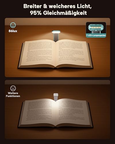 86lux Book Light, Reading Light for Book in Bed, USB Rechargeable LED Night Light with 3 Colors & Stepless Dimming, Aluminum Alloy Bookmark Light for Book Lovers, Aqua - color: Aqua
