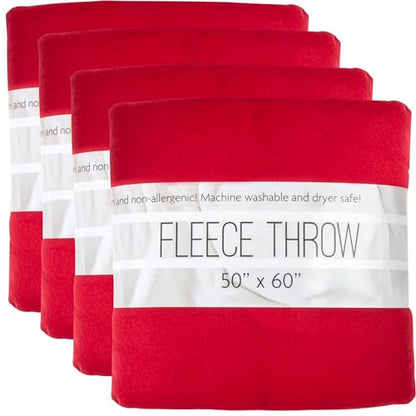 (24 Pack) Bulk Fleece 50x60 Throw Blankets for Wedding Favors, Homeless Women, Men, Homes, Bed, Sofa, Couch, Office, Pet Blankets, Travel | Soft Warm Lightweight Throw Blankets in Bulk (Red) - color: Red