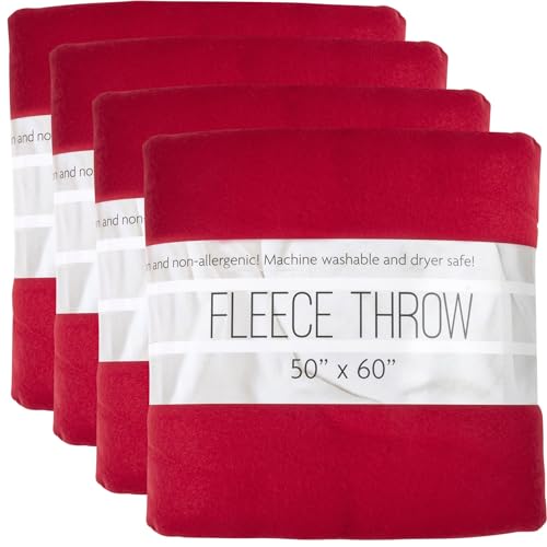 (24 Pack) Bulk Fleece 50x60 Throw Blankets for Wedding Favors, Homeless Women, Men, Homes, Bed, Sofa, Couch, Office, Pet Blankets, Travel | Soft Warm Lightweight Throw Blankets in Bulk (Red) - color: Red