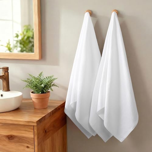 REDKISS 100% Cotton Waffle Weave Bath Towels 4 Pack - 27.5x55 Inches| Lightweight, Quick Dry & Highly Absorbent,Perfect for Spa, Gym, Travel, Guest Bathroom-White - color: White