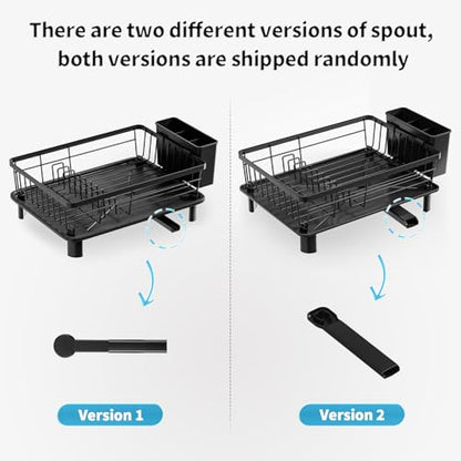 GAOKASE Dish Drying Rack, Stainless Steel-Dish Rack, Dish Racks for Kitchen Counter, Kitchen Dish Drainers with Removable Utensil Holder,New Drain Outlet,Plate Rack and Drainboard,Black - color: Black