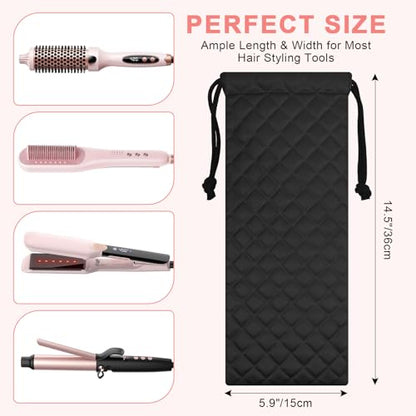 Professional Hot Hair Tools Organizer Cover Bag Heat Resistant Travel Drawstring Storage Case Pouch for Curling Iron, Flat Iron, Hair Straightener and Styling Tool(14.2" x 5.9") - color: Black