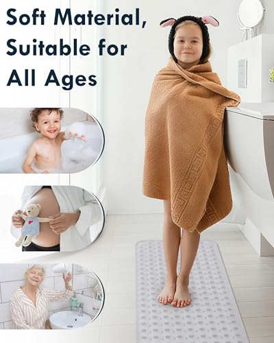 Gecork Bathtub Mat Non Slip with 2 Hooks, 40"x16" Extra Large Bath mat for Tub & Shower, Anti Slip, Machine Washable, Soft & Comfortable for Families, Clear
