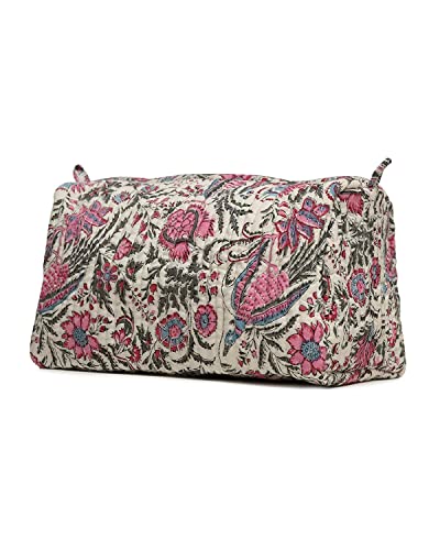 Cotton Hand Block Floral Print Toiletry Bag For Women Make Up Cosmetic Bag Jewelry Organizer Kit Storage Bag Case Travel Accessories Essentials Toiletries Purse Open Pouch, Multi (9.25"x 6.88"x 4.5") - color: Off White, size: Set of 1