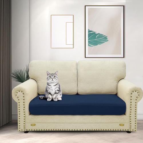 ZNSAYOTX Stretch Cushion Covers Sofa Loveseat Cushion Couch Seat Covers Slipcovers Soft Replacement Unique Pattern Furniture Protector with Elastic Bottom (Navy, 1 Pc 2-Seat Cushion Cover) - color: Navy Blue, size: 1 Cushion Loveseat