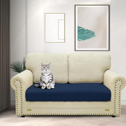 ZNSAYOTX Stretch Cushion Covers Sofa Loveseat Cushion Couch Seat Covers Slipcovers Soft Replacement Unique Pattern Furniture Protector with Elastic Bottom (Navy, 1 Pc 2-Seat Cushion Cover) - color: Navy Blue, size: 1 Cushion Loveseat