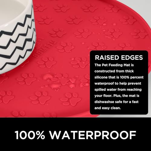 Comtim Waterproof Dog Food Mat - 2 Pack Silicone Pet Food Mat Dog Food Bowl Mats Cat Water Mats Eating Tray, Non-Slip Pet Placemat with Lip for Messy Drinkers to Protect Floor, Red 11"×11" - color: Red