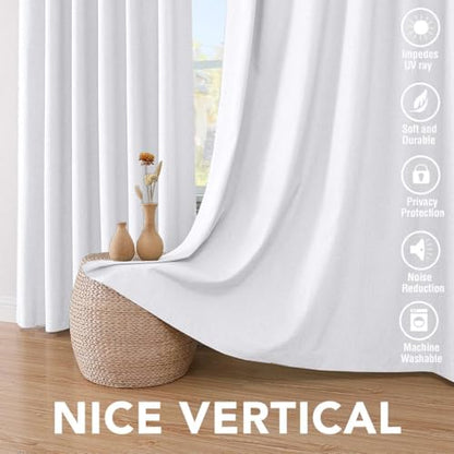 H.VERSAILTEX Linen Look 100% Blackout Curtains 45 Inches Long for Bedroom Rod Pocket 42 Inches Wide Linen Textured Thick Window Curtain Drapes with White Backing, White, 2 Panels - color: White, size: 42"W x 45"L (Pack of 2)