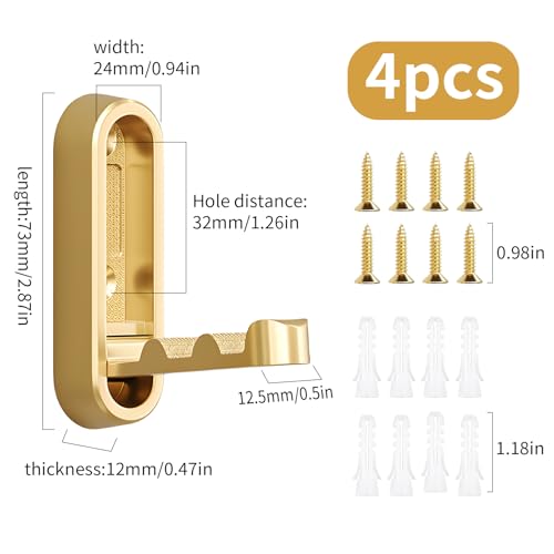 4Pcs Foldable Wall Hooks, Zinc Alloy Folding Hook Gold, Heavy Duty Folding Coat Hooks Wall Mounted for Hanging Coat Towels Bags Keys (Gold, 4 Pack) - color: Gold, size: 4 Pack