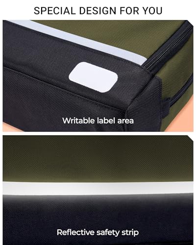 2 Pack Small Tool Bags Zipper Pouch for Organizing, with Adjustable Shoulder Strap & Carabiner, Utility Small Tool Pouch with Multi Pocket Compartments and Label Area (12" & 10") - color: Green 2 Pack