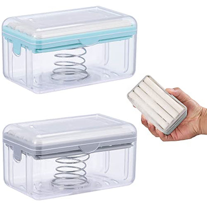 ZINC WEALD Foaming Soap Box, Automatic Soap Dish with Rollers, 2 in 1 Multifunctional Soap Holder for Shower, Bathroom, Kitchen, Blue, Gray