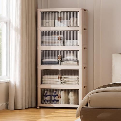 SAILUN 158Gal/635Qt Extra Large Stackable Storage Bins Folding Collapsible Storage Bins with a Lid, Closet Organizers and Storage Blush White 28" W x 17" D x 75" H - color: Blush White, size: 1 Lid 5 Pack-28" W x 17" D x 75" H