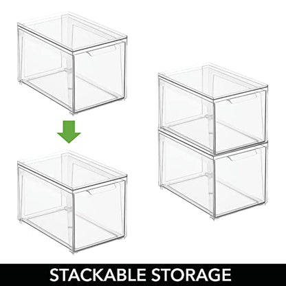 mDesign Plastic Stackable Bathroom Storage with Pull Out Bin Organizer Drawer for Cabinet, Vanity, Shelf, Cupboard, Cabinet, or Closet Organization - Lumiere Collection - 8 Pack - Clear - size: 12 x 8 x 8 (Pack of 8)