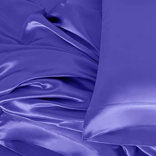 Homiest 3pcs Satin Sheets Set Luxury Silky Satin Bedding Set with Deep Pocket, 1 Fitted Sheet + 1 Flat Sheet + 1 Pillowcase (Twin Size, Periwinkle Blue) - color: Periwinkle Blue, size: Deep pocket - Twin size